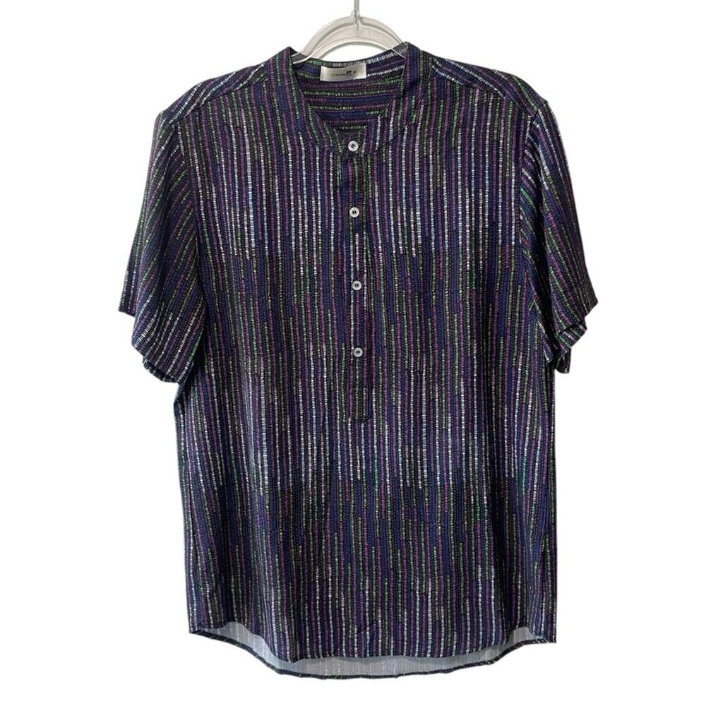 ChArmkpR Short Sleeve Round Neck Half Button Pullover Shirt Multi Color Size M